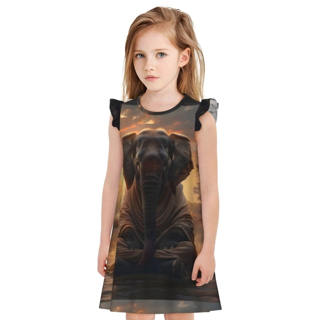 Balery Lake Meditating Elephant Camisón de princesa para niñas, pijama de algodón con mangas abullonadas, suave y bonito.-XX-Large