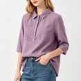 thumbnail image 5 of Mgmyaa Women's Flax Linen Button Shirt Collared 3/4 Sleeve Solid Color Regular Fit Loose for Spring Summer Office and Beach, 5 of 9