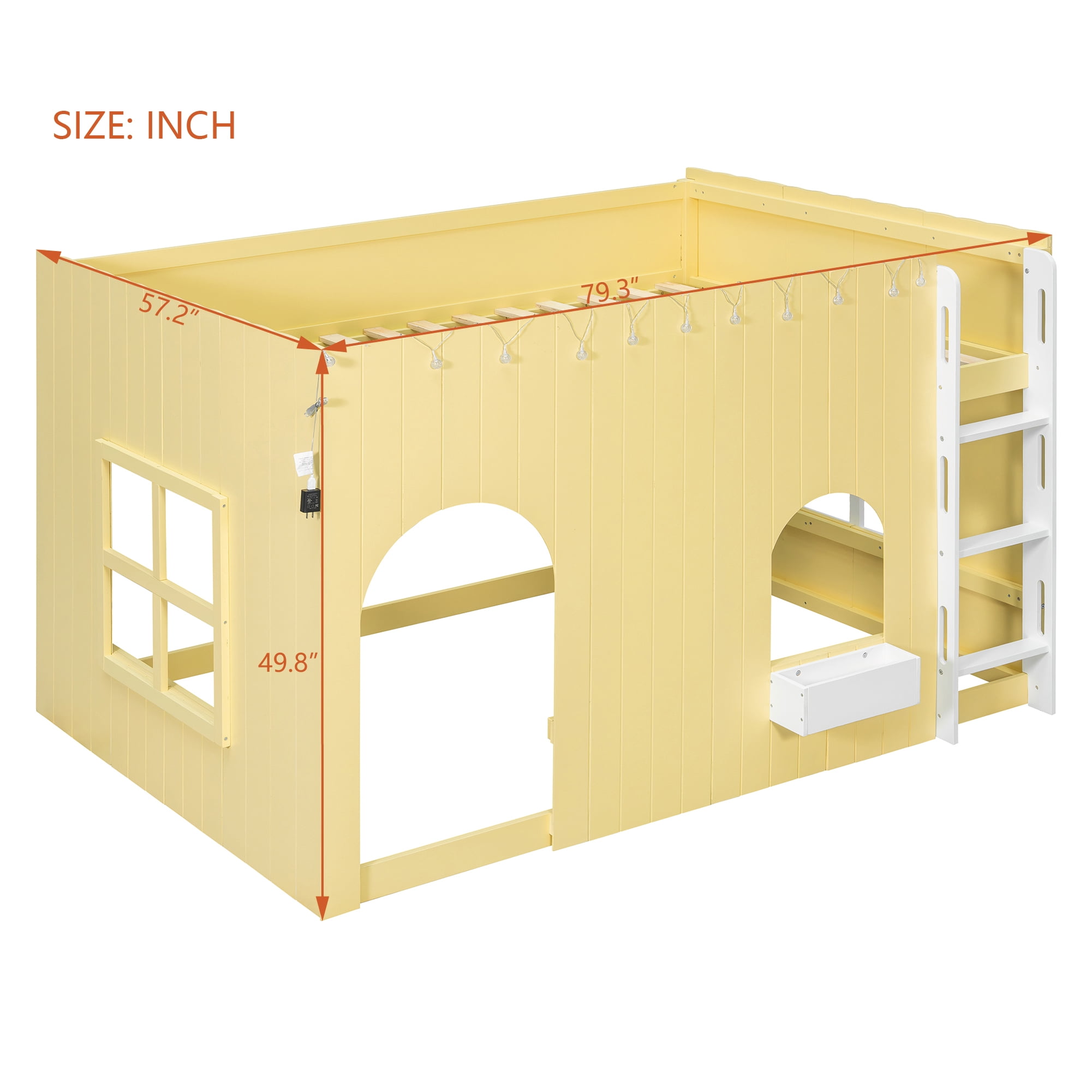 Mintazer Full House Loft Bed with LED Lights, Kids Playhouse Bed with Ladder, Yellow