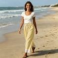 thumbnail image 6 of Edvintorg Pants for Women Plus Size Fashion Elastic Waisted Casual Trouser Striped Loose Wide Leg Pant with Pockets Women's Clothing Yellow S, 6 of 9