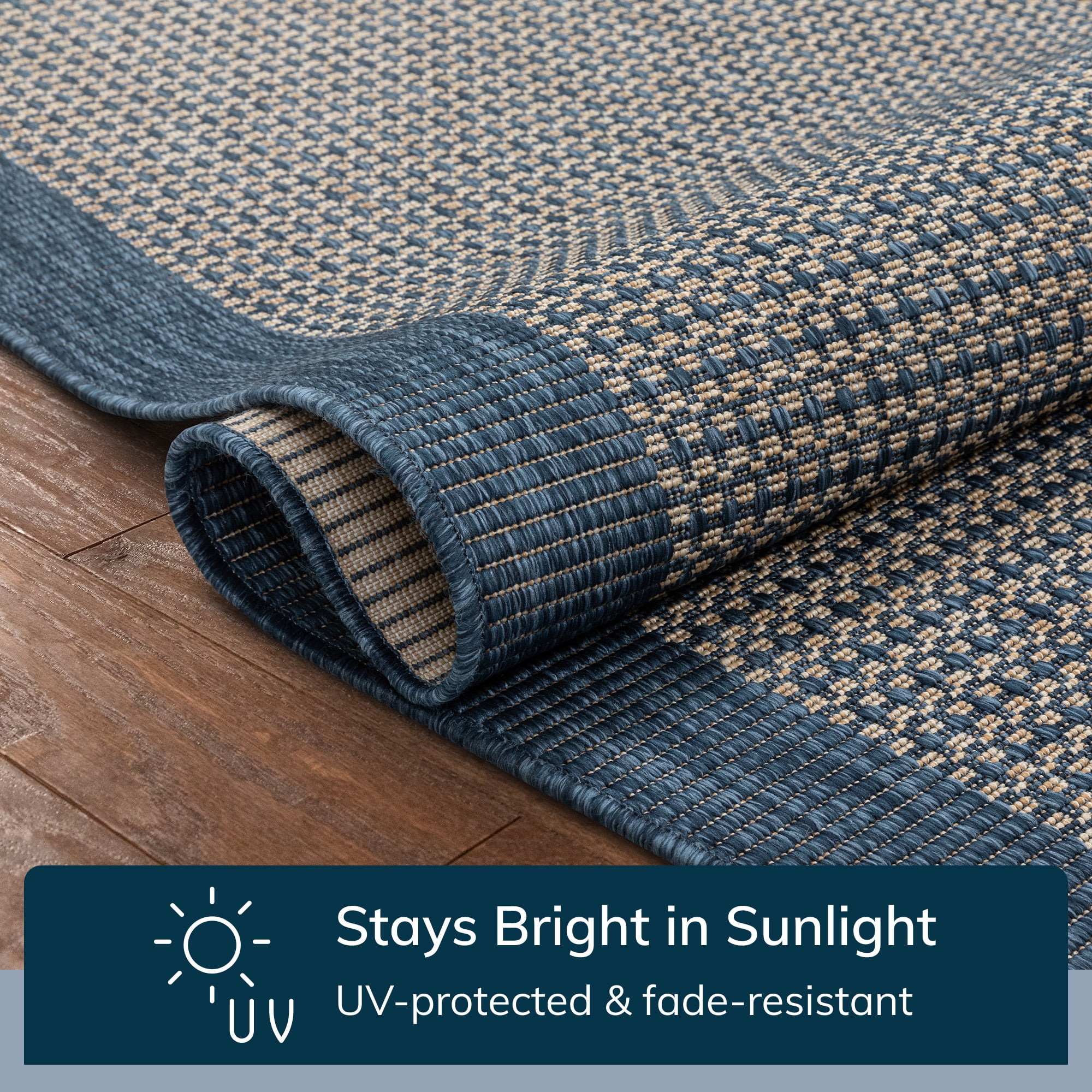 Well Woven Medusa Odin Solid & Striped Blue 2'7" x 9'10" Indoor/Outdoor Flat-Weave Runner Rug