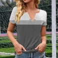 thumbnail image 4 of Camisetas de Cuello Redondo Botón de Impresión de la Moda de Manga Corta de las Mujeres, Poliéster Spandex, 4 of 5