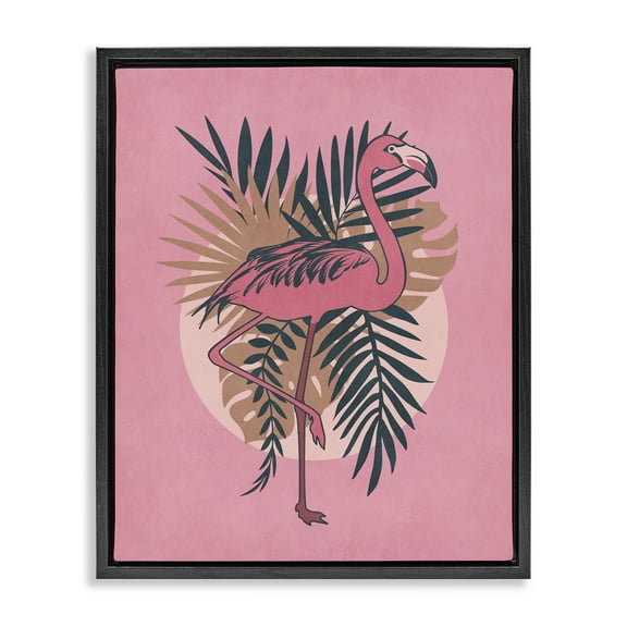 Stupell Industries Pink Retro Flamingo Animals Painting Black Floater Framed Canvas Art Print Wall Art, 17 x 21