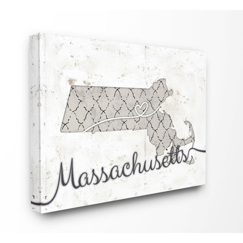 Stupell Industries Massachusetts Patterned Grey US State Design Canvas Wall Art by Ziwei Li