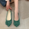 thumbnail image 4 of CQONEPT Womens Pointed Toe Ballet Flats Comfy Dress Flat Shoes Suede Bow Knot Loafers Business Slip On Dressy Walking Shoes Green 35, 4 of 5