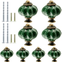 8pcs Ceramic Pumpkin Cabinet Knobs, Dark Green Vintage Drawer Knobs for Vanity, Closet, Cupboard