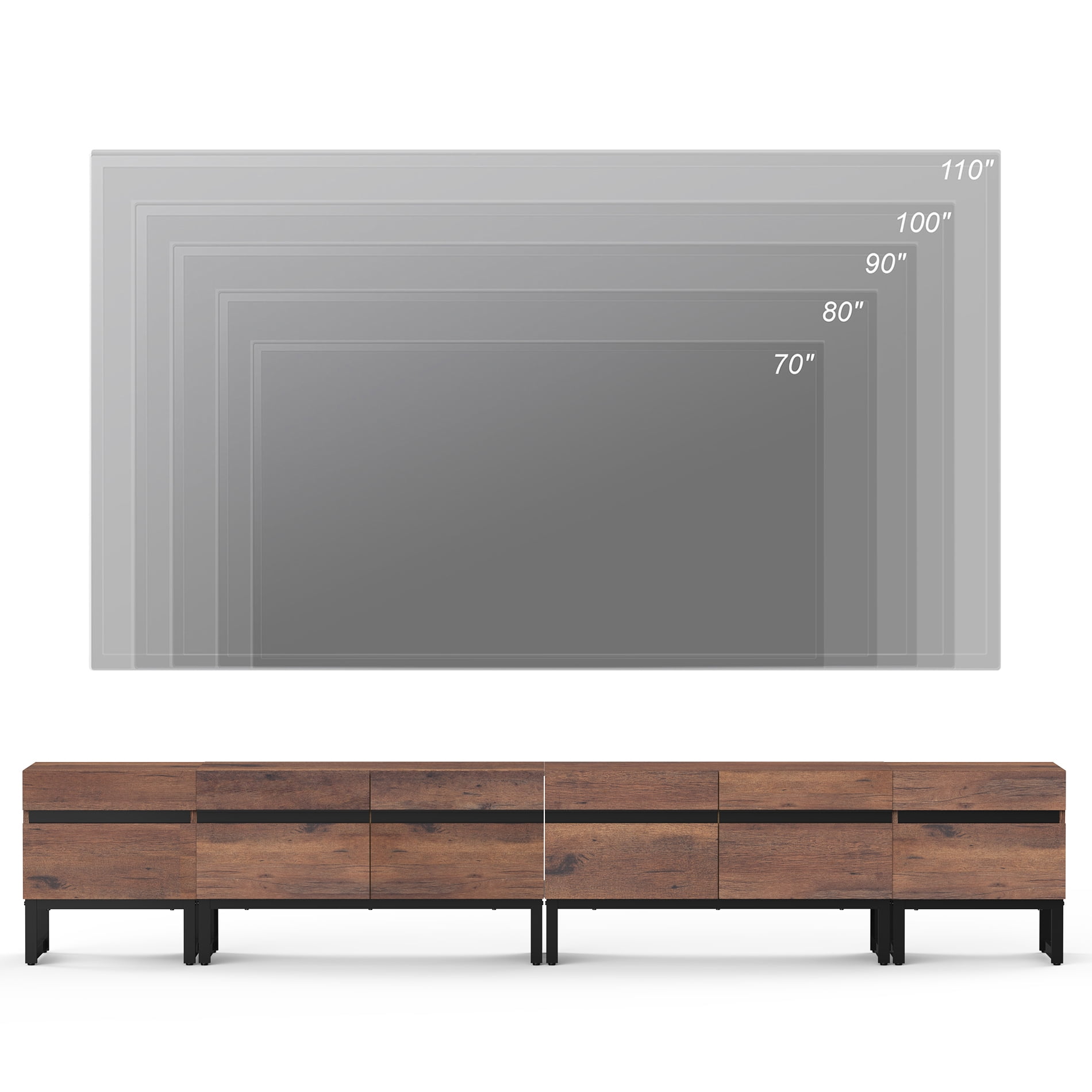 WAMPAT Modern TV Stand, 4-in-1 Entertainment Center with Storage Cabinets & Metal Base, 106" Brown, Fits TVs Up to 110"