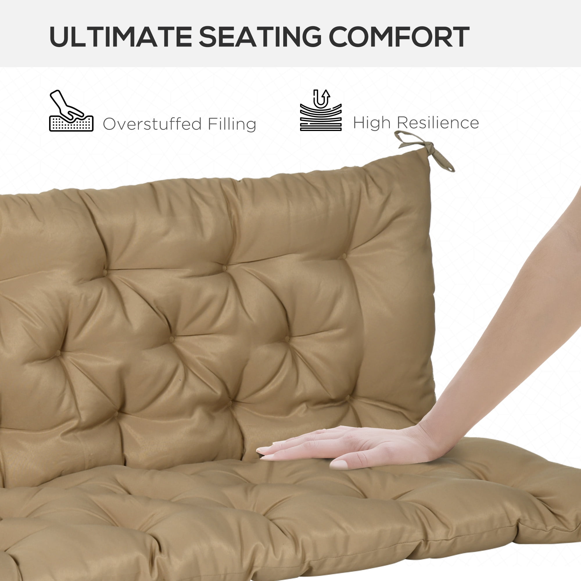 Alvantor Bench Chair Cushion 3-Seater Patio Cushions with Backrest for Swing Chair, Patio Sofa, 59" x 38" Dark Khaki