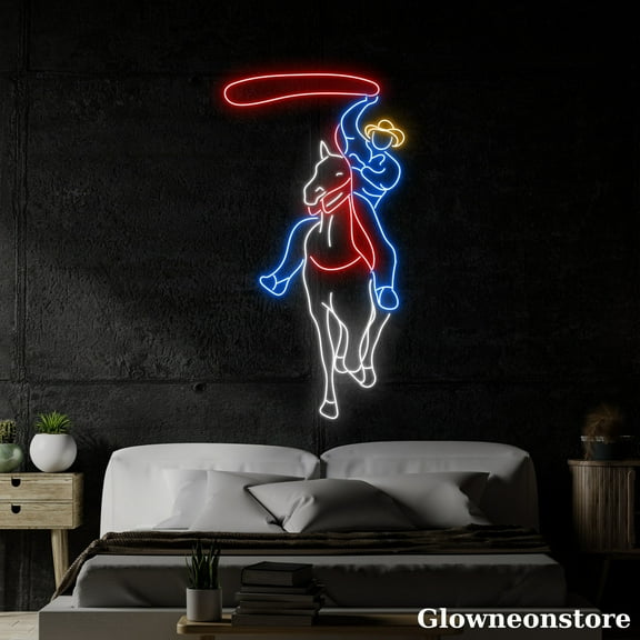 Glowneon Cowboy Rides Horse Neon Sign, Rodeo Led Sign, Western Decor, Cowboy Neon Sign