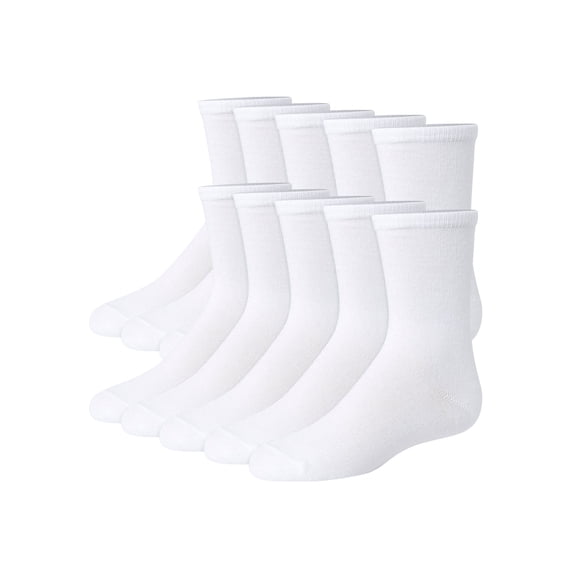 Hanes Girls' Uniform Crew Socks Pack, 10-Pack, Soft Feel, EZ Sort Matching, School White M