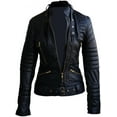 thumbnail image 2 of Women's Genuine Black Lambskin Quilted Leather Jacket Motorcycle Biker Leather Jacket W363, 2 of 4
