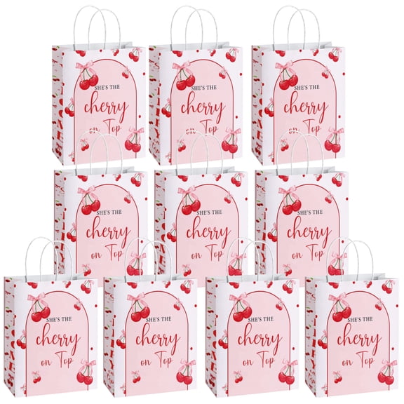 20 Pcs She's the Cherry on Top Party Paper Gift Bags, Pink Party Favor Bags with Handles for Party Decorations