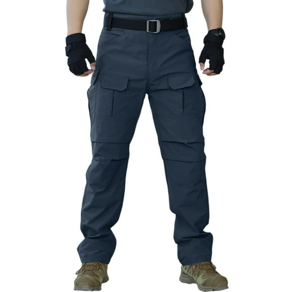 WTOBBY Men's Ripstop Cargo Work Pants Multi-Pocket Water-Resistant Design - Construction Fishing Camping Travel Trousers Breathable Outdoor Hiking Utility Pants ,Black L