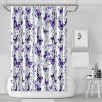 White Purple Butterfly Plant Pattern Shower Curtain 72"x72" ,Bathroom Decorative Shower Curtains Set with 12 Hooks,Modern Waterproof Washable Shower Curtain