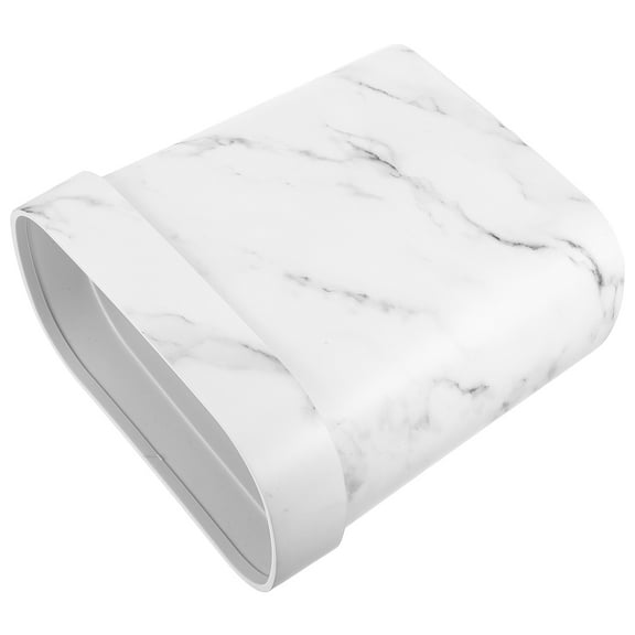 Soimiss White Marble Pattern Oval Plastic Wastebasket Lidless Trash Can for Bathroom and Kitchen