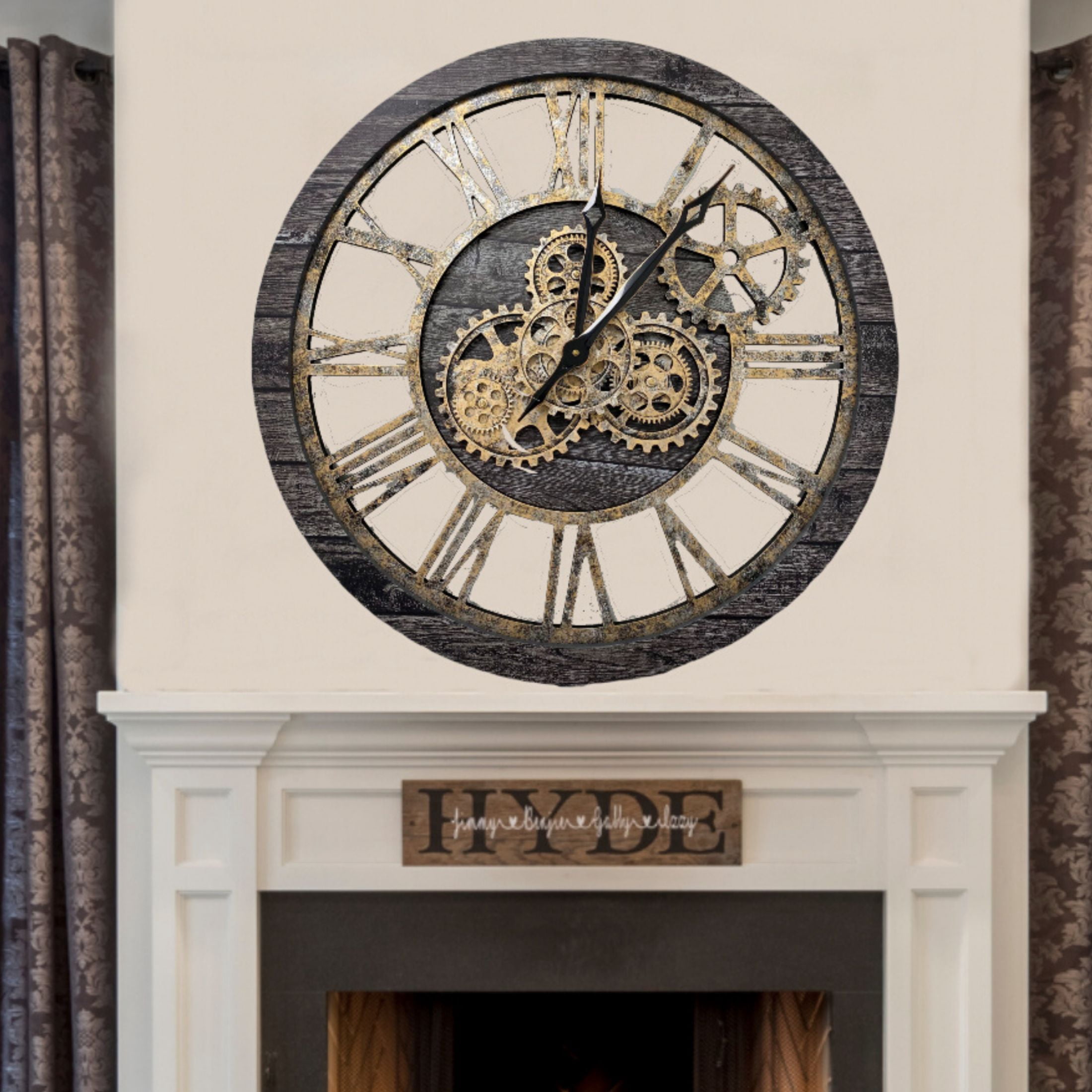 THE GEARS CLOCK Wall Clock with Real Moving Gears AM-LI_ 24 in Round Carbon-Grey