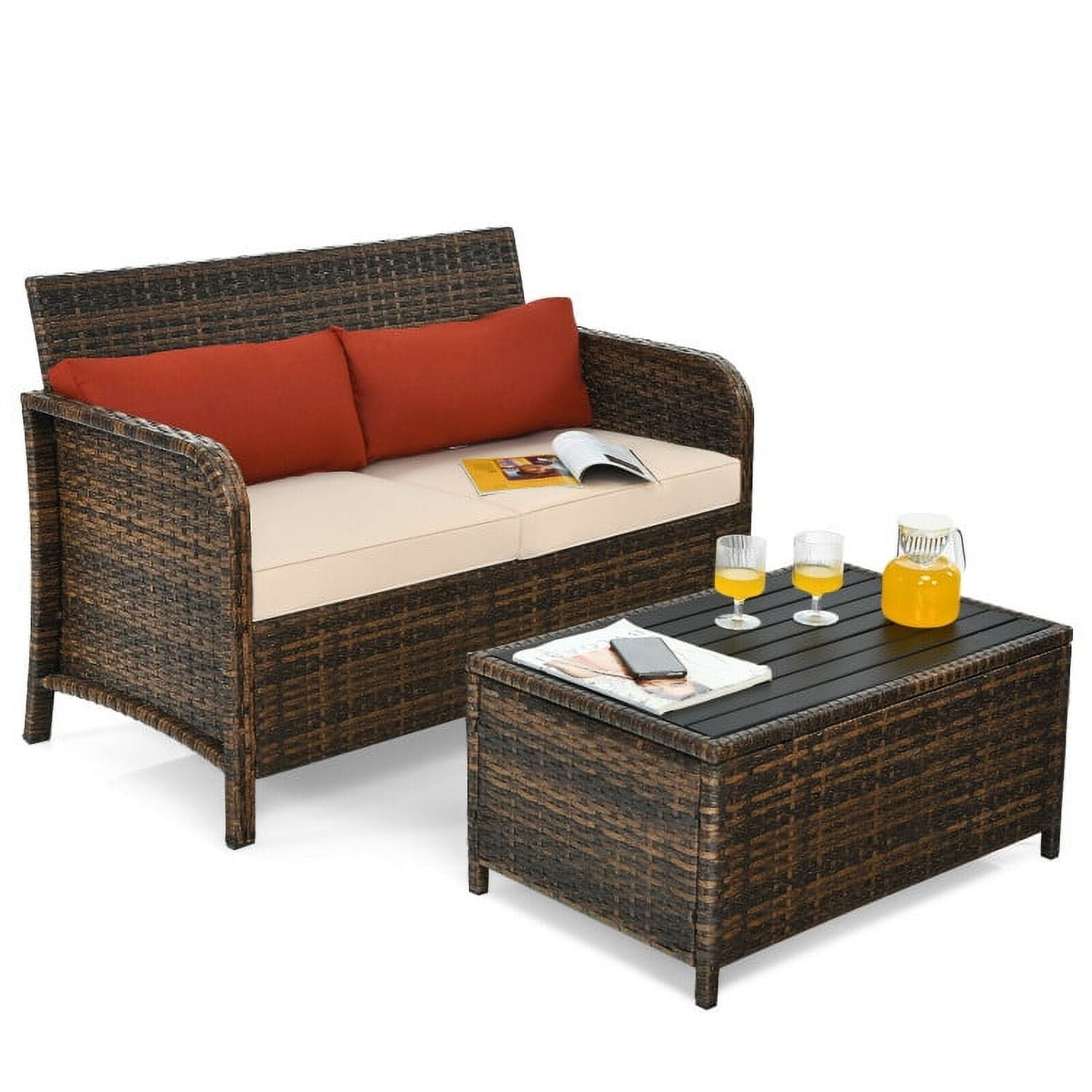 Aimee Lii 2 Pieces Cushioned Wicker Patio Furniture Set, Wicker Outdoor Sectional, Red