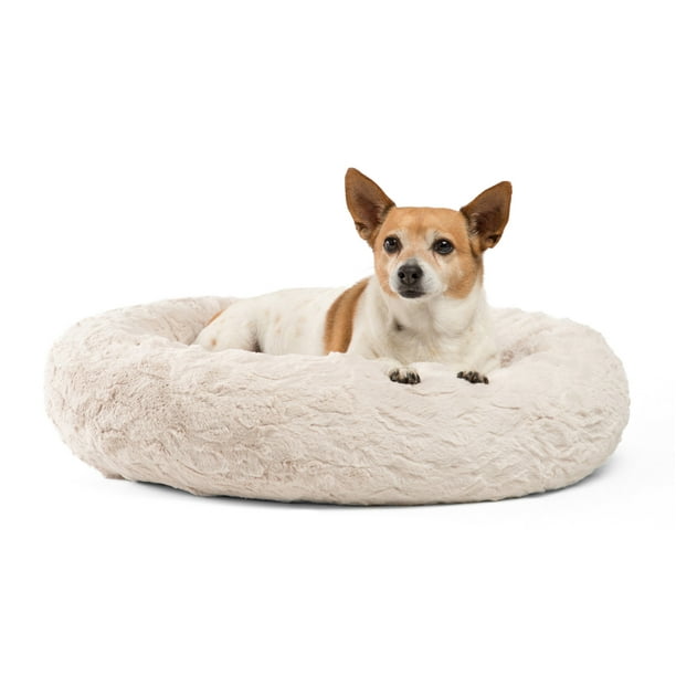 Best Friends by Sheri Donut Cuddler Lux Fur Pet Dog Bed, 23"x23" Oyster
