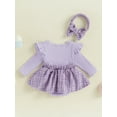 thumbnail image 4 of Suealasg 2Pcs Baby Girls Fall Outfits Long Sleeves Plaid Romper Dress +Headband 3M 6M 9M 12M 18M Infant Girls Bodysuits, 4 of 7