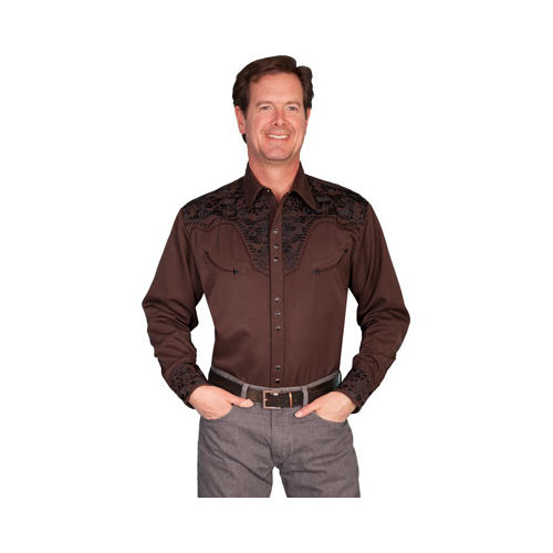 Scully Mens Floral Tooled Shirt