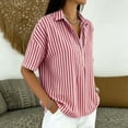 thumbnail image 5 of Stamzod Striped Tops for Women Trendy Fashion V-Neck Short Sleeve T-Shirts Plus Size Dressy Casual Blouses Hot Pink C XXL, 5 of 7