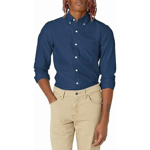 J.Crew Men's Mercantile Slim Fit Long Sleeve Solid Button Down Shirt - Navy - (Small)