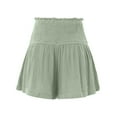 thumbnail image 3 of ZZwxWA Cotton Linen Shorts for Women Trendy Smocked High Waisted Summer Shorts Casual Ruffle Wide Leg Lounge Short, 3 of 4