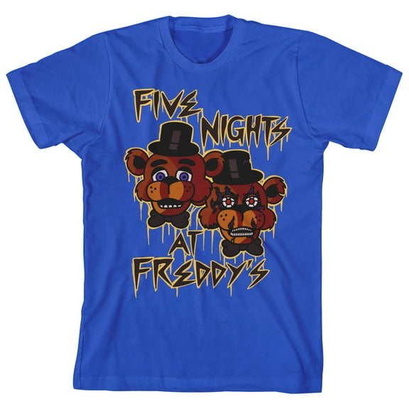 Five Nights At Freddy's Freddy Double Faces Crew Neck Short Sleeve Royal Blue Youth T-shirt-Large