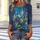thumbnail image 1 of Xuyuer Unisex Print 3/4 Sleeve Tee - Fashion Women's Loose Casual Round Neck 3/4 Sleeve Oversized Top for Music Festival Grounds, and Free-Spirited Gender-Neutral Layered Street Style, 1 of 7