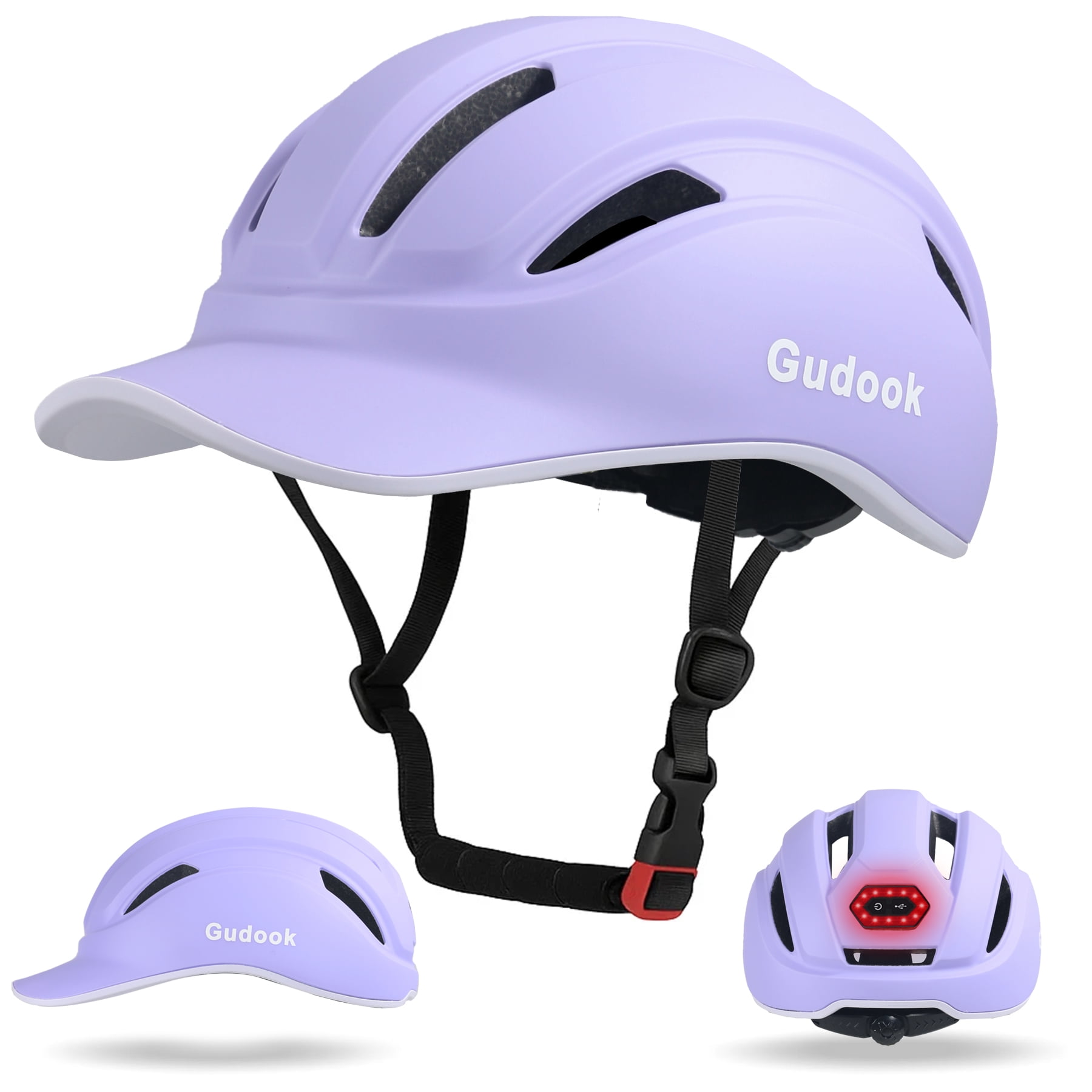 Gudook Adult Bike Helmet for Men - Women Bicycle Helmet with LED Rear Light - Certified Comfort Adjustable Baseball Cap Style Cycling Helmets for Urban Commuter Road Biking Scooter