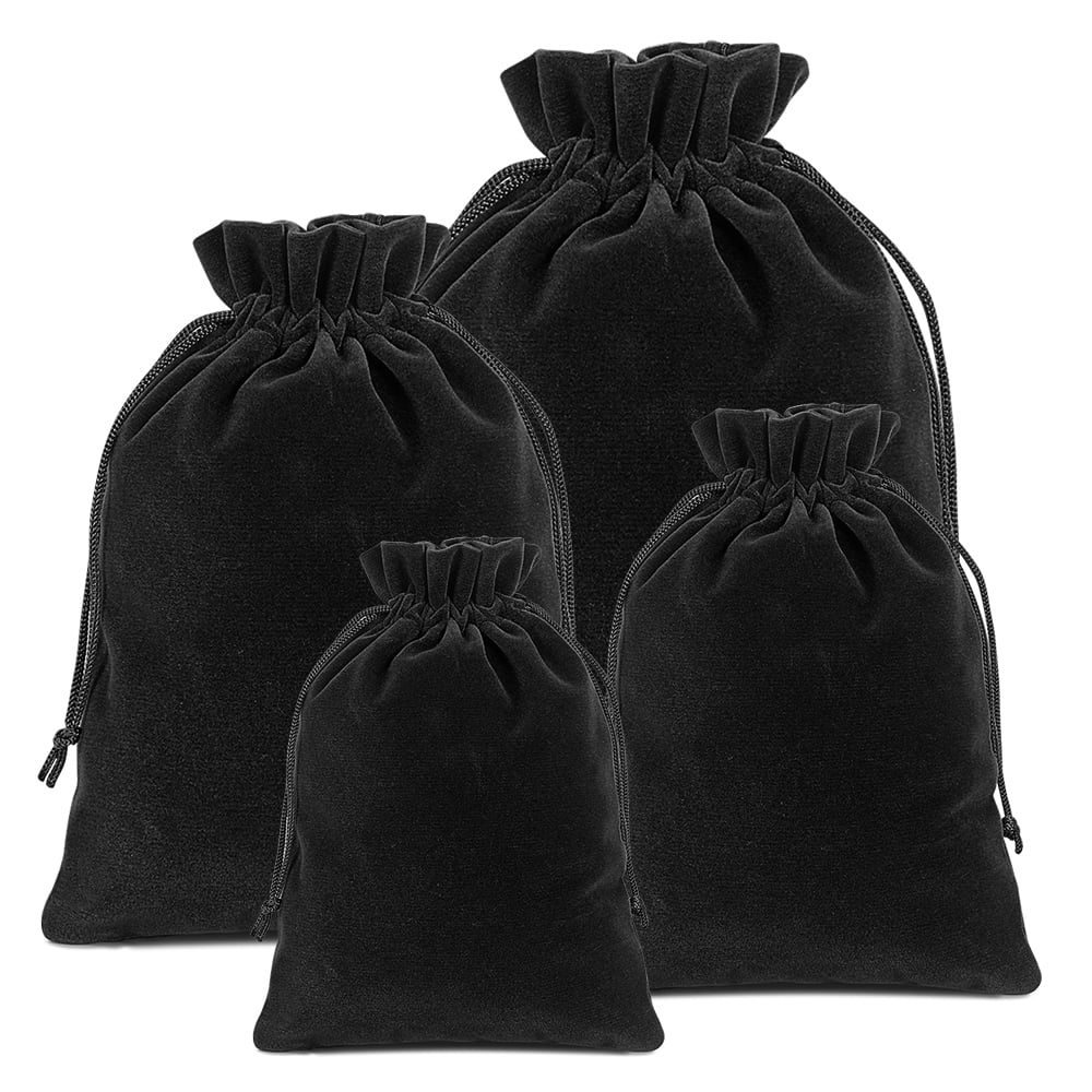 Wraps Black Velour Jewelry Bags with Drawstrings, 4x5.5, 100 Pack