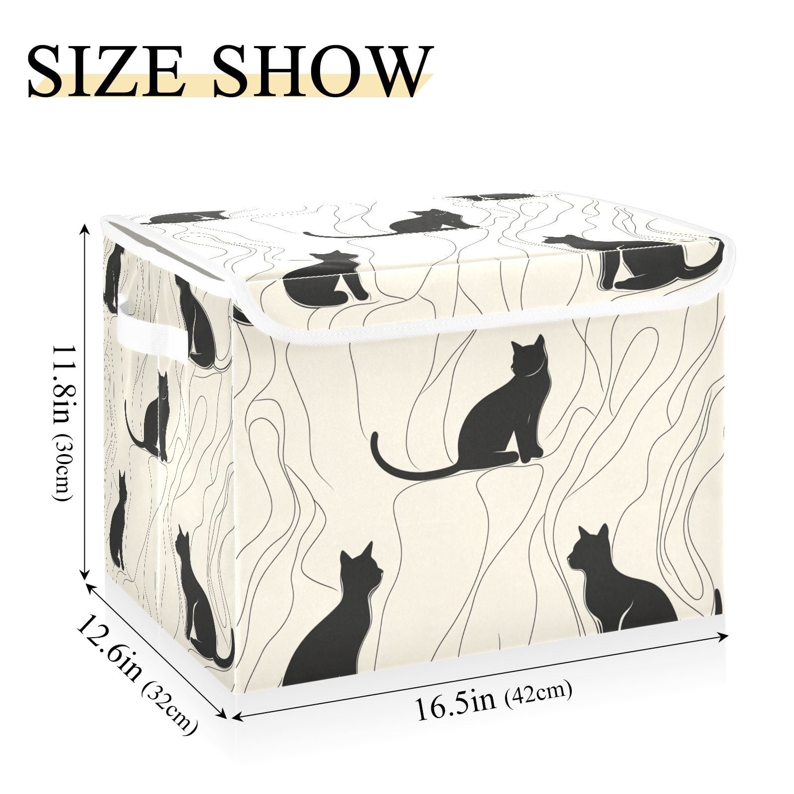 Black Cats Lines Storage Basket for Shelves Foldable Container Organizer for Organizing Toys Clothes Books with Handles