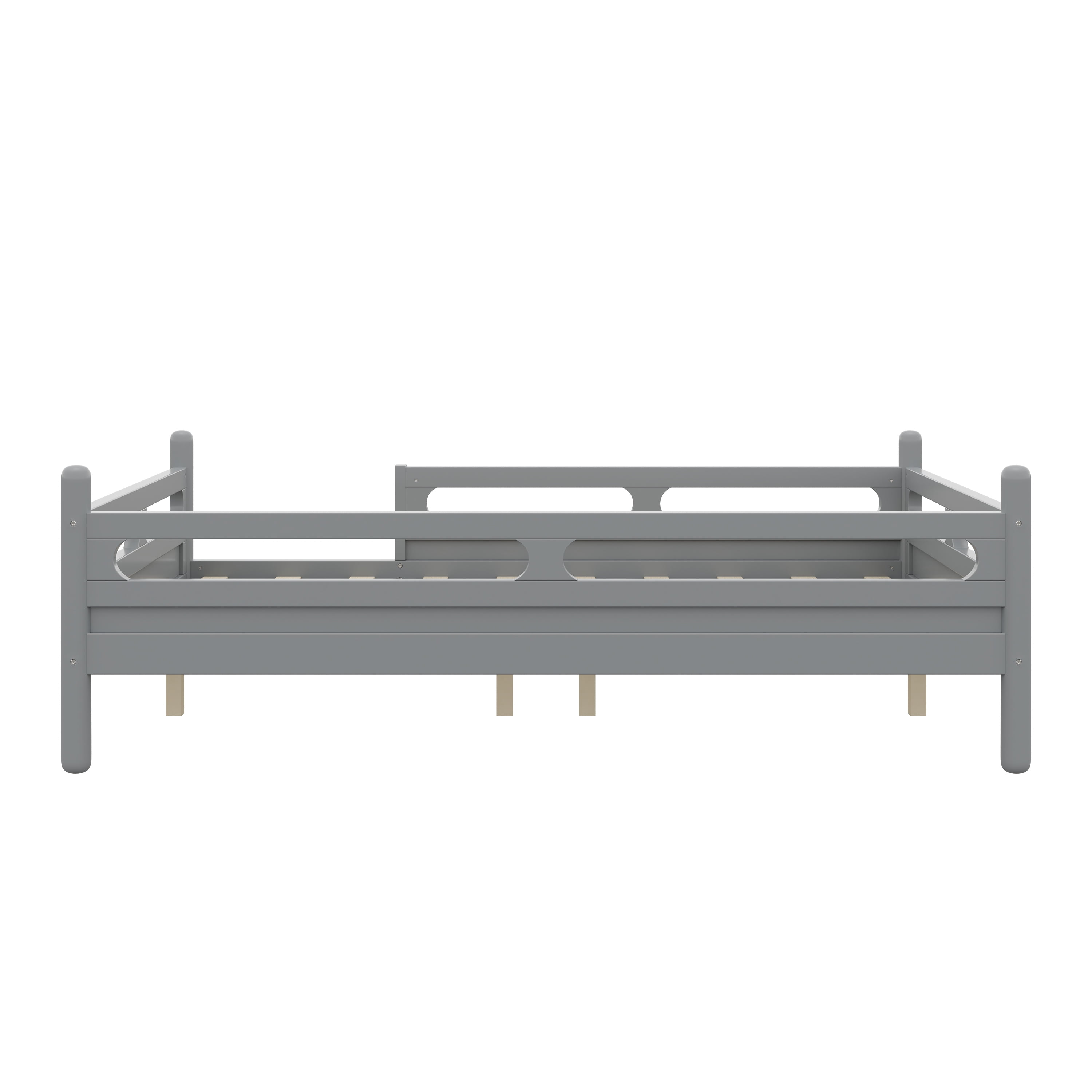 Euroco Wood Full Size Platform Bed, Low Profile Bed with Guardrails and Slats Support, Grey