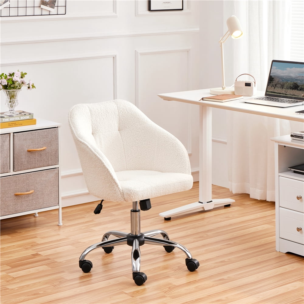Yaheetech Modern Boucle Desk Chair for Home Office,Ivory