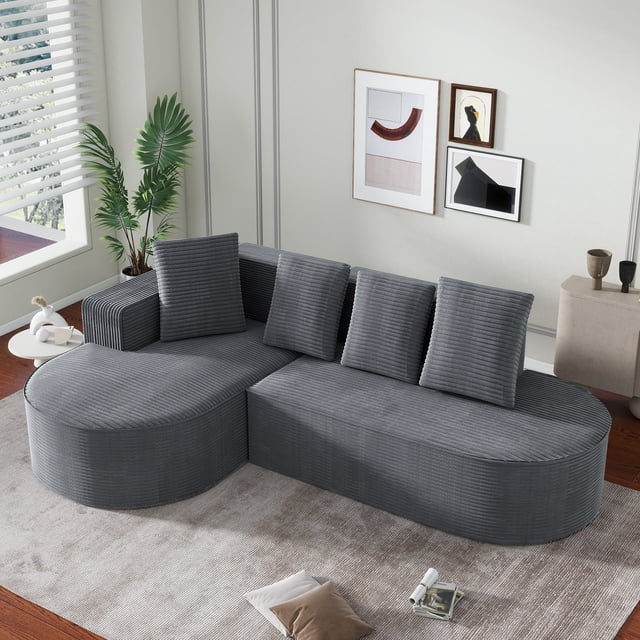 Fully compressed frameless sofa, modular combination sofa (L-shaped recliner), modern cloud-style combination sofa (deep seat), corduroy fabric compressed sofa (no assembly required)