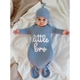 thumbnail image 6 of BemeyourBBs Newborn Baby Boy Little Bro Outfit Waffle Knit Baby Sleepsacks Sleep Bag Knotted Gown and Hat Set Stripe Letter Embroidery Long Sleeve Sleepwear, 6 of 9