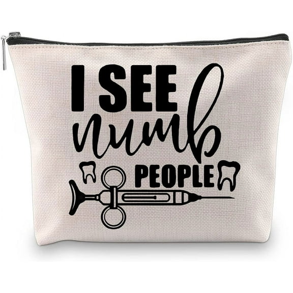 Zuo Bao Funny Dentist Gift I See Numb People Dentist Cosmetic Bag Graduation Gift for Dental Hygienist Dentist Assistant Dental Student
