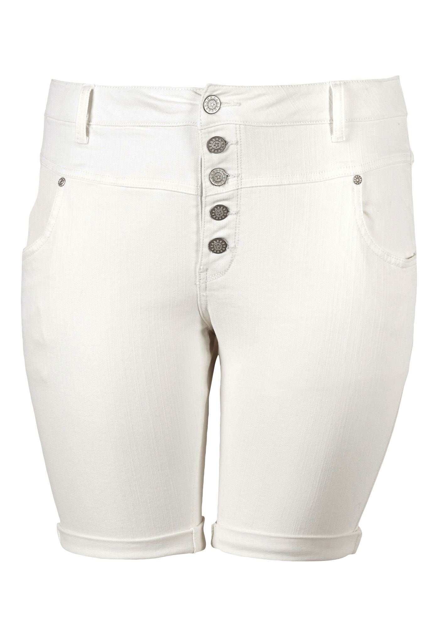 button front denim shorts