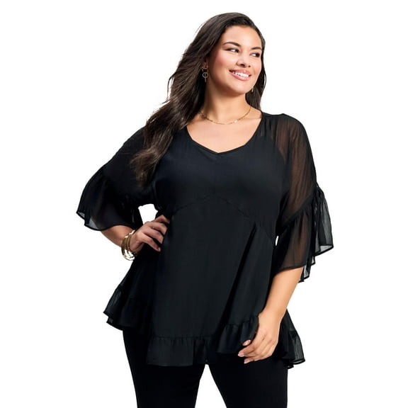 Avenue Women's Plus Size Harlow Frill Detail Blouse