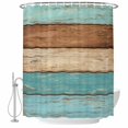 thumbnail image 2 of Shower Curtains for Bathroom, Farmhouse Aqua Brown Waterproof Fabric Shower Curtain, Vintage Wooden Striped Decorative Bathroom Curtain for Bathtub, 36"x72", No Hooks Included, 2 of 9