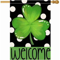 Welcome St Patricks Day Shamrock House Flag 28x40 Double Sided for Outside Green Clover Vintage Polka Dot Large Spring Garden Flag Outdoor Saint Patrick''s Day Decorations 17-a28