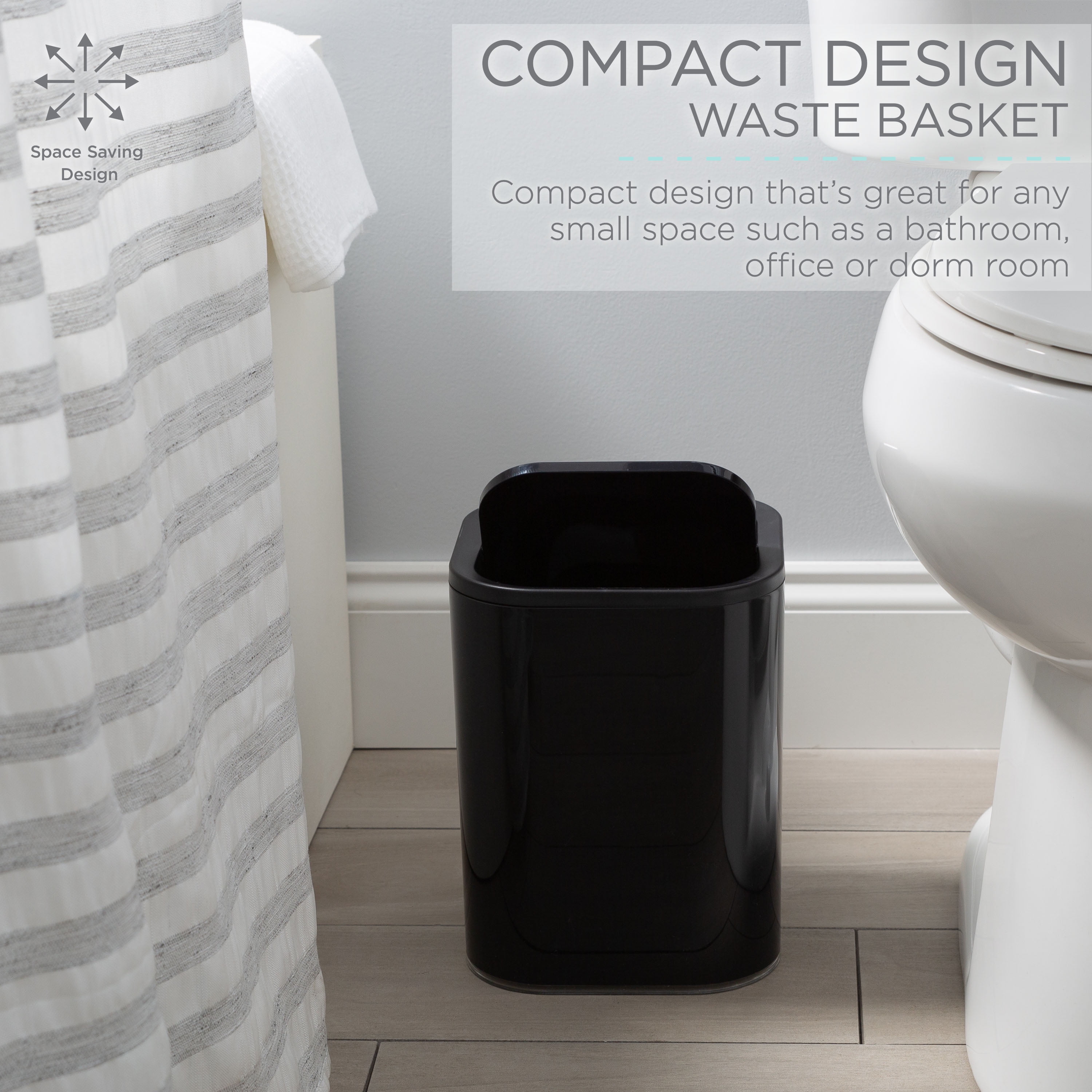 Bath Bliss 2.1 Gallon Acrylic Bathroom Trash Can in Black