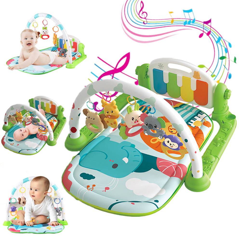 3 in 1 Baby Activity Play Mat Infant Play Gym Kids Musical Play Crawling Mat with Hanging Toys and Lights Best Gift for Baby Boy and Girl, Green - image 1 of 9