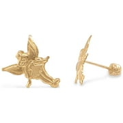 10K Solid Yellow Gold Angel Fairy Stud Earrings Screw on Posts Glitz Design.