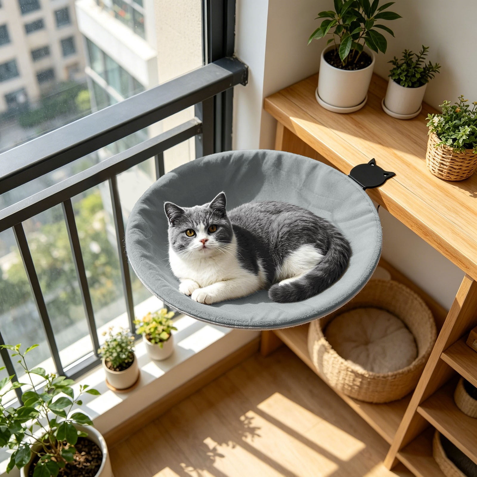 Cat Bed with Removable Cushion Wall Mount Round Cozy Perch Shelf with Metal Bracket Space-Saving Elevated Cat Bed for Indoor Cats Window Sills Desks and Shelves
