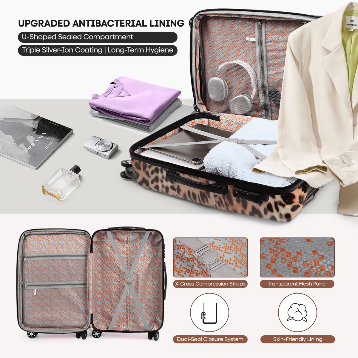 24 Inch Mid-Checked Luggage Expandable Suitcase with Spinner Wheels & TSA Lock Lightweight Durable PC Hardshell Rolling Suitcase,0028#18
