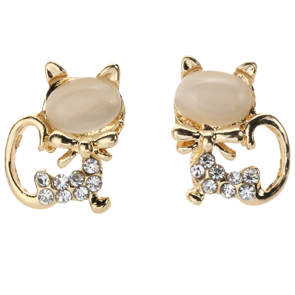 Lovely Cat Ear Stud Earrings Crystal Rhinestone Cat Eye Earring Women Jewelry FO 