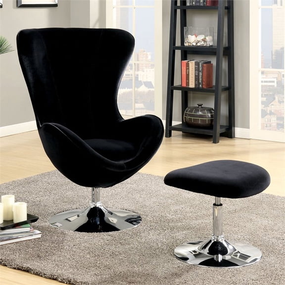 Furniture of America Kip Fabric 2-Piece Accent Chair with Ottoman in Black