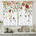 thumbnail image 5 of Watercolor Red Floral Kitchen Curtains Flower Plant Small Short Cafe Window Curtains Rustic Colorful Wildflower Hummingbird Blossom Spring Rod Pocket Tier Window Treatment Drapes (26x36 Inch), 5 of 6