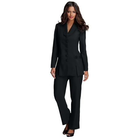 Roaman's Women's Plus Size Petite Plus Size Long Sleeve Ten-Button Shawl-Collar Pant Suit – 2-Piece Pant Set